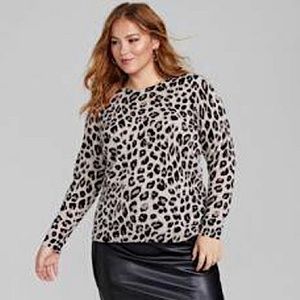 Charter Club - 100% Cashmere crew neck sweater - leopard print - grey/black